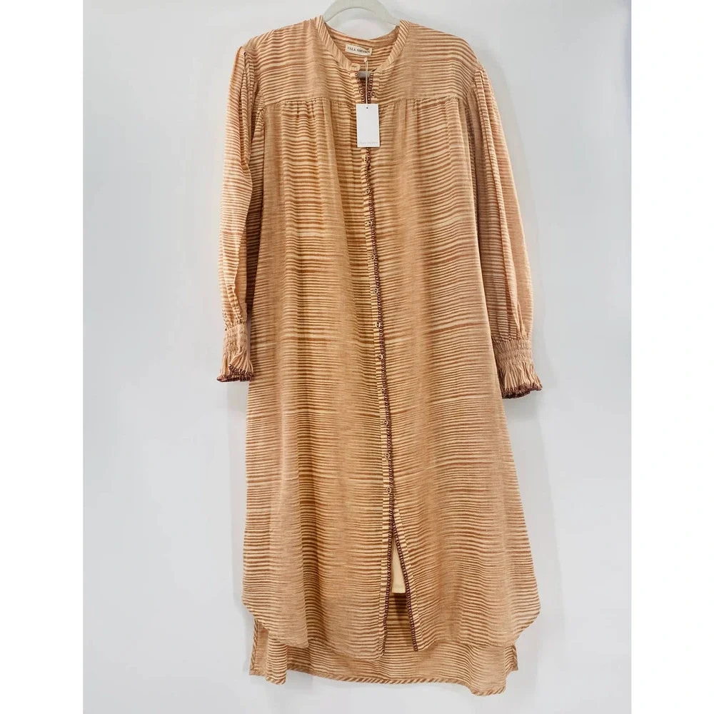 NEW Ulla Johnson Fiora Striped Shirt Dress Medium Sz 8 Beige Tan Brown Feminine